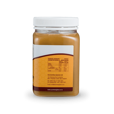 SummerGlow Rewarewa Honey 500g pottle, right view